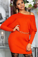 Sexy oversized gebreide jurk met lint om vast te binden oranje